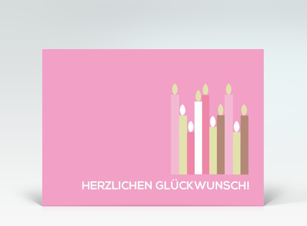 Geburtstagskarte Postkarte bunte Geburtstagskerzen auf rosa Vorderseite