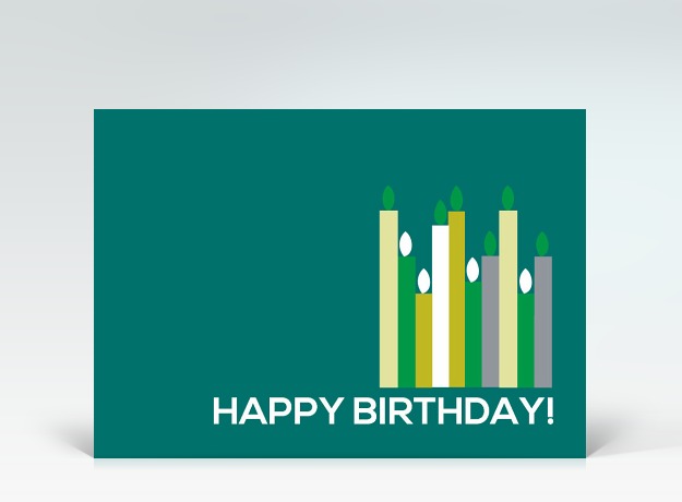 Geburtstagskarte Postkarte grüne Geburtstagskerzen Englisch Vorderseite