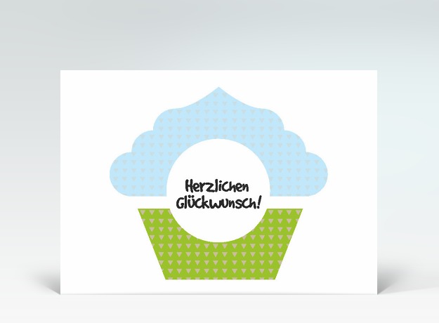 Geburtstagskarte Postkarte Glückwunsch Muffin gemustert grün-blau Vorderseite